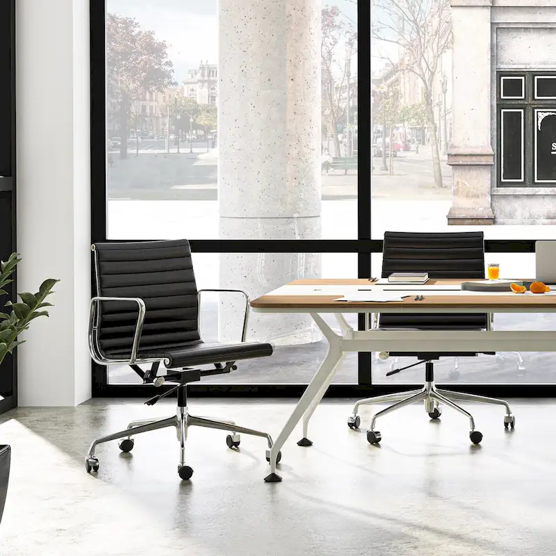 Low Back Genuine Leather Ergonomic Computer Ribbed Office Chair