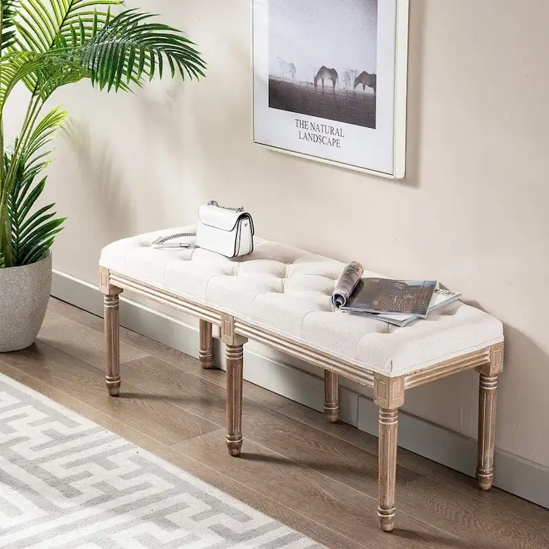 48  Extra-Long Rectangular Tufted Ottoman Bench Seat-Beige