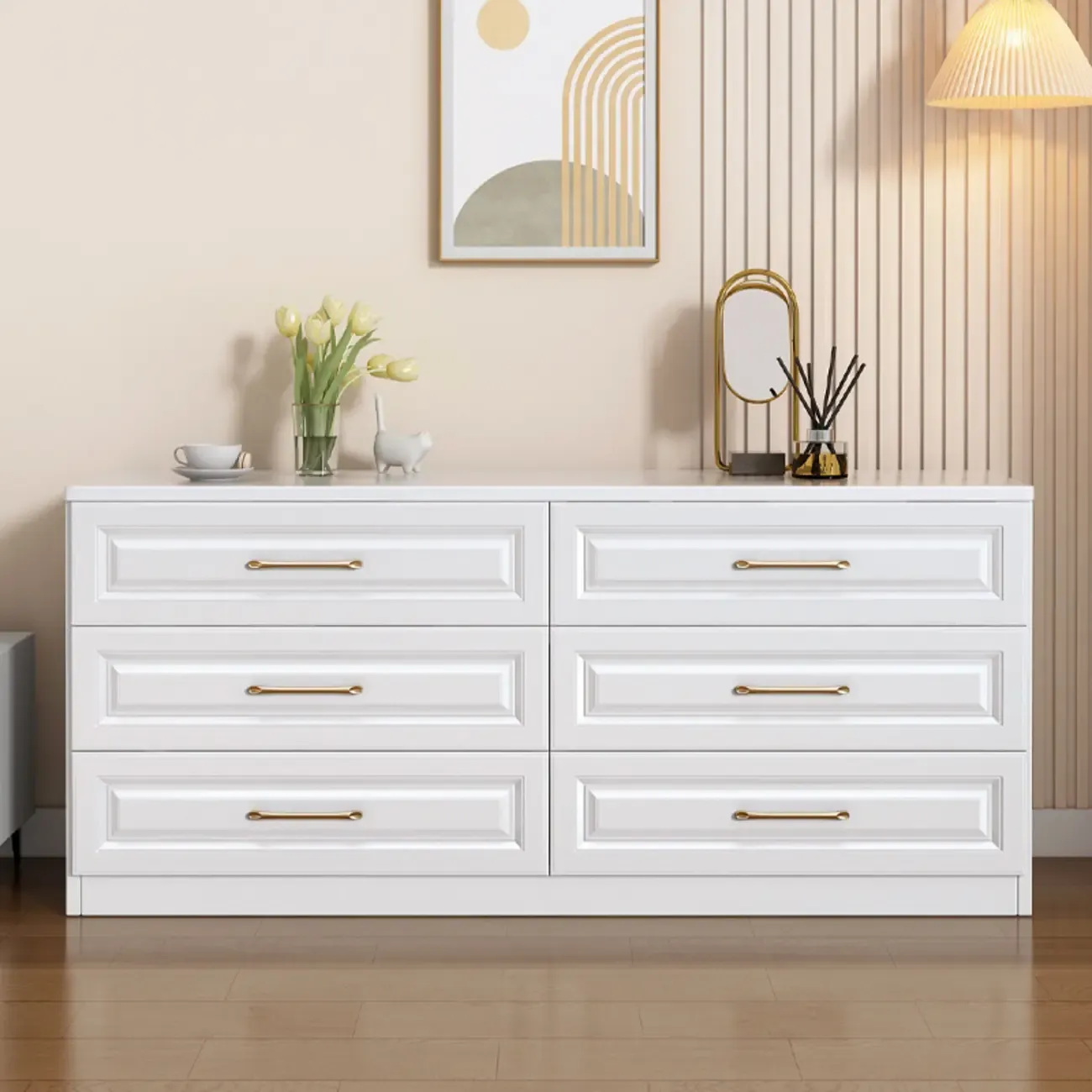 Modern Elegant White Wood Gold Handle Storage Chests
