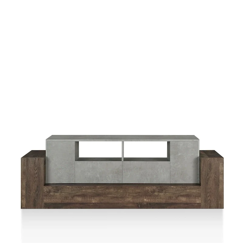 Geso Industrial Oak and Light Grey 71-inch 4-Shelf TV Console by Furniture of America