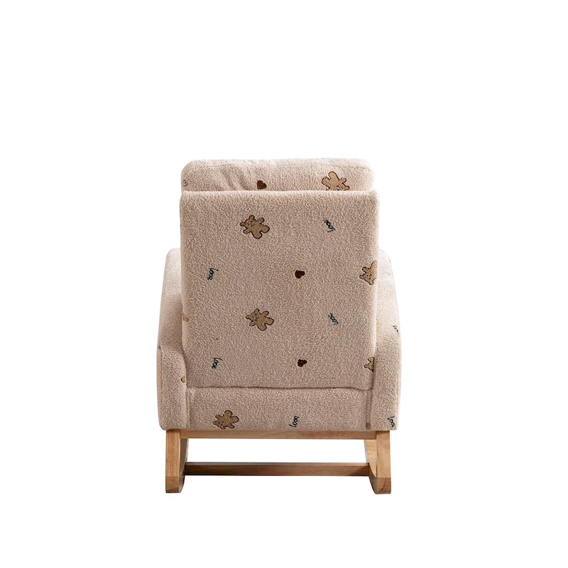 Modern Upholstered Rocker Armchair With Side Pocket, High Back Wooden Nursery Chair