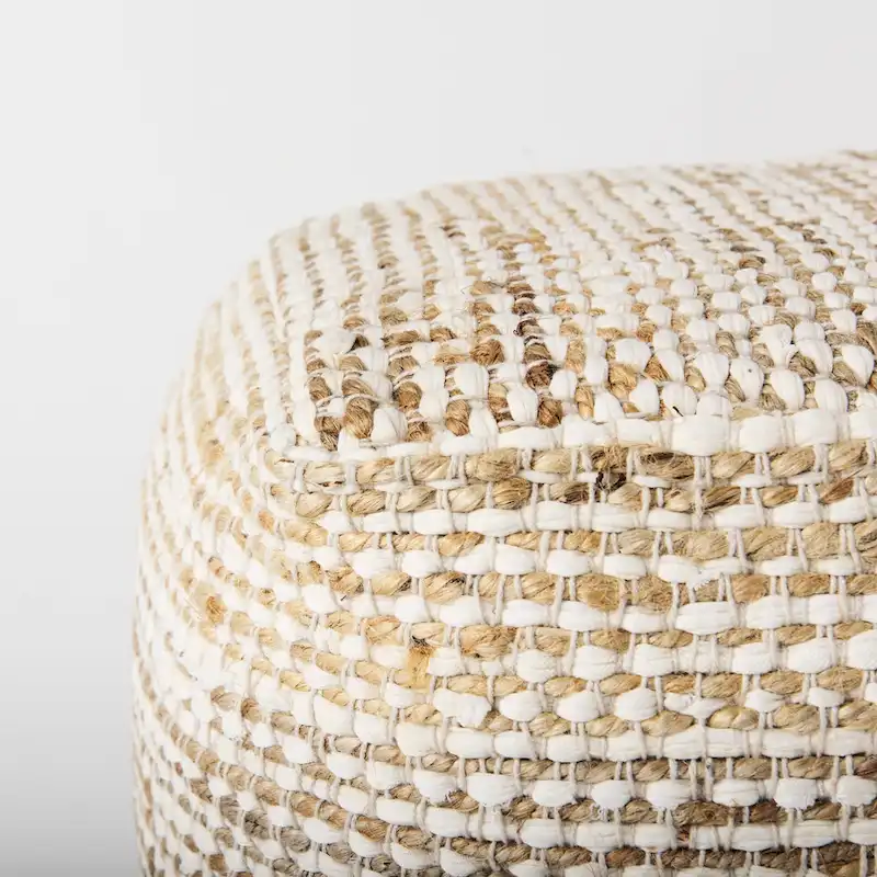 16-Inch Square Pouf – Hemp & Cotton, Cream and Beige Stripe