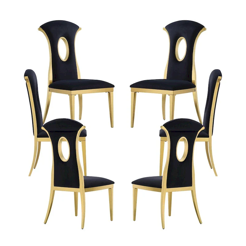Luxury Black Velvet Dining Chairs with Polished Gold Legs