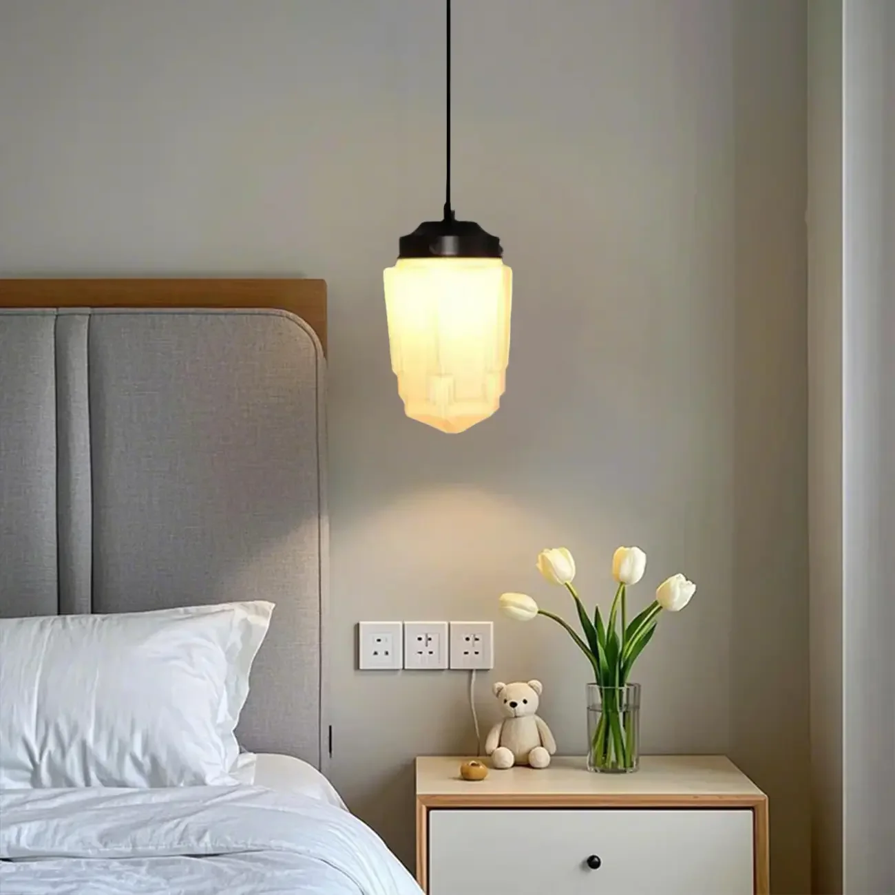 Modern Frosted Glass LED bedside pendant lamp in Hazelnut Tone