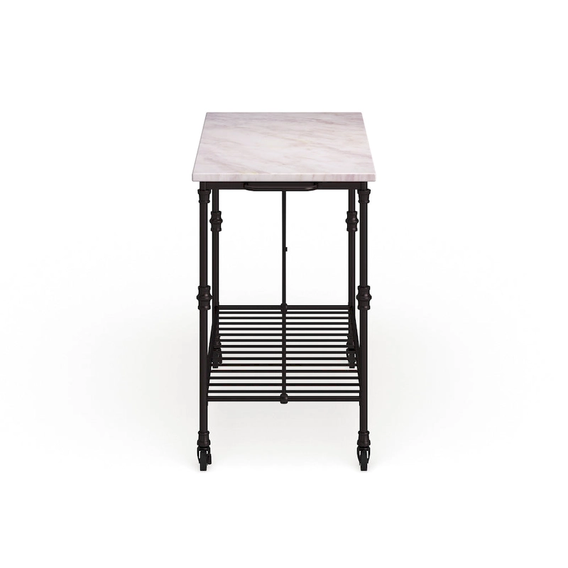 SEI Furniture Black Faux Marble Rolling Kitchen Island