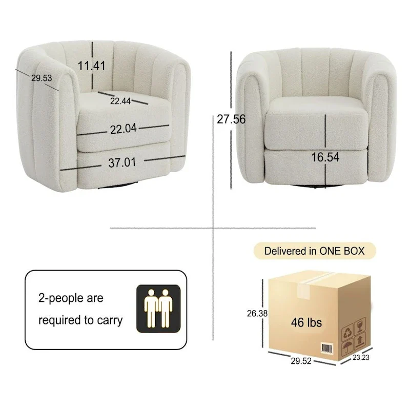 360° Swivel Barrel Chair - Upholstered Teddy Fabric Accent Chair