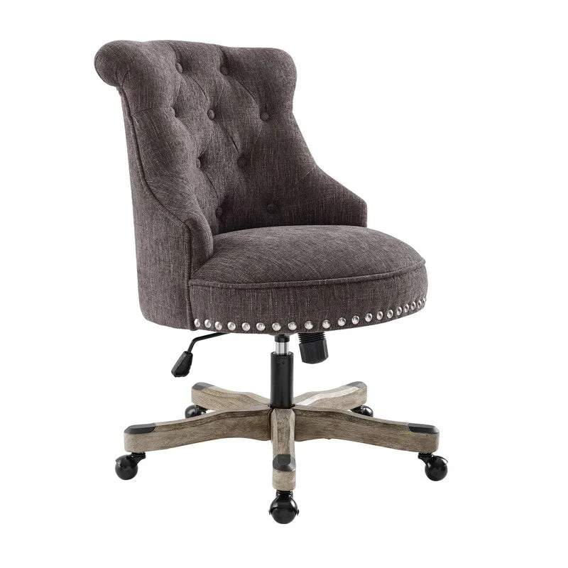 Charcoal / Floral / Fern Button-Tufted Swivel Office Chair, Single Seat