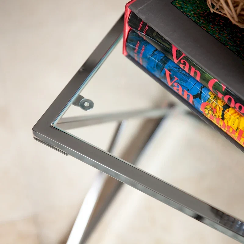 Polished Chrome Base Square End Table with Clear Glass Top