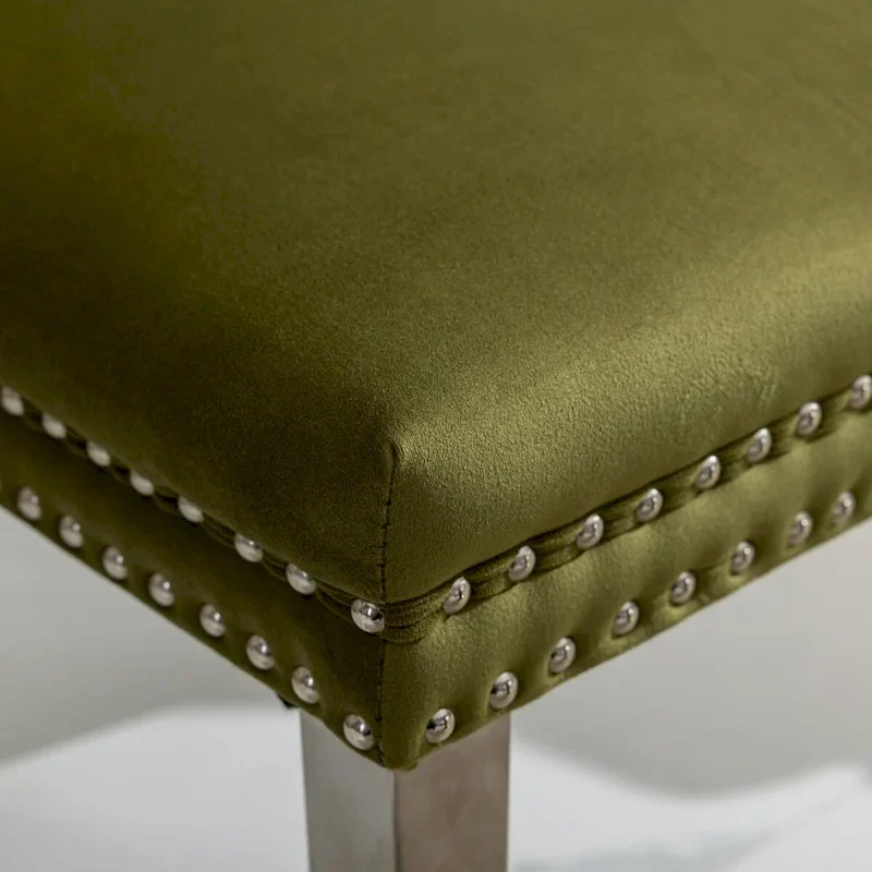 Velvet Dining Chair with Nailhead Trim and Chrome-Plated Stainless Steel Legs