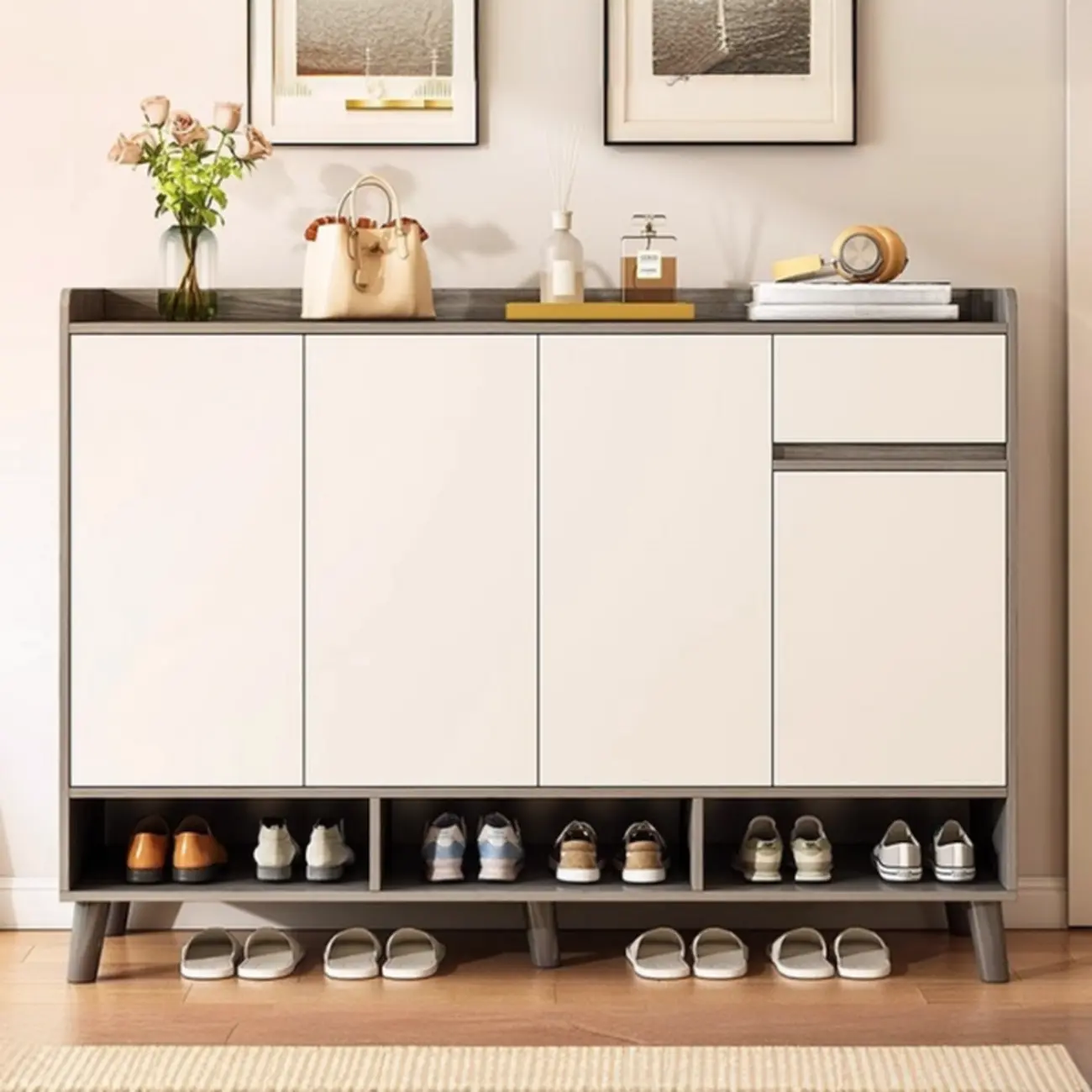 Vertical Modern White Wood Entryway Shoe Cabinet