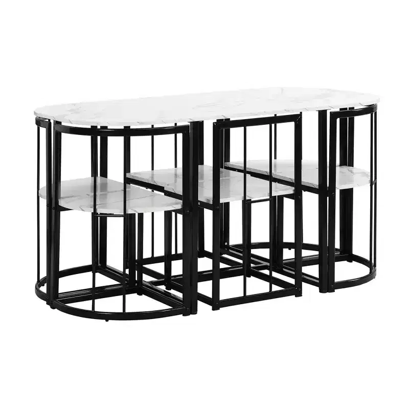 Modern 7-Piece Dining Table Set with Faux Marble Top and 6 Chairs 4N - ModernLuxe