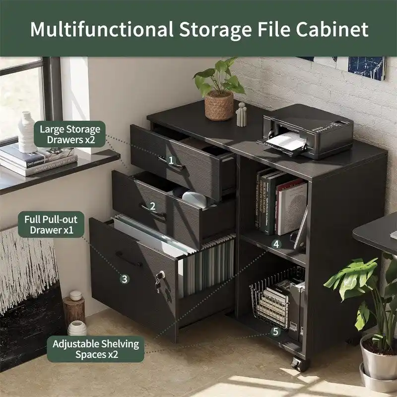3-Drawer Mobile File Cabinet - 14.2 D x 31.5 W x 25.4 H