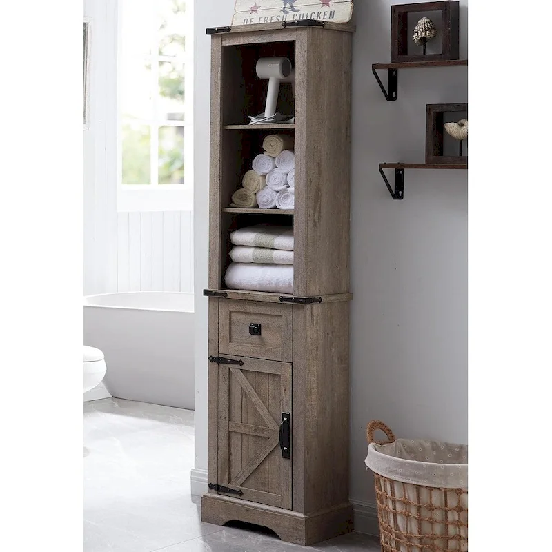 Farmhouse Slim Bathroom Storage Cabinet, 68  Tall Storage Cabinet