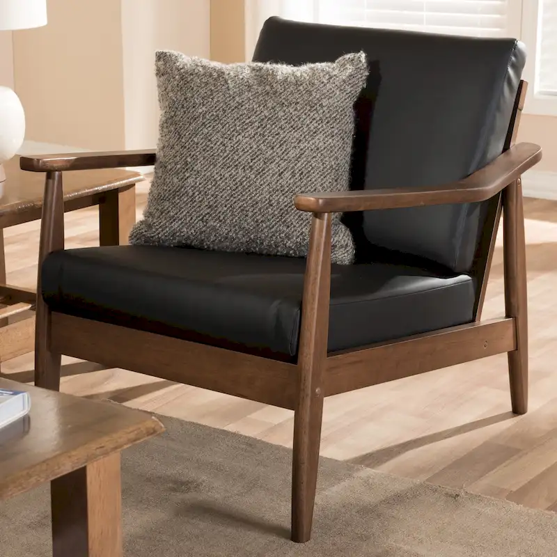 Mid-Century Lounge Chair with Solid Wood Legs and Upholstered Seat