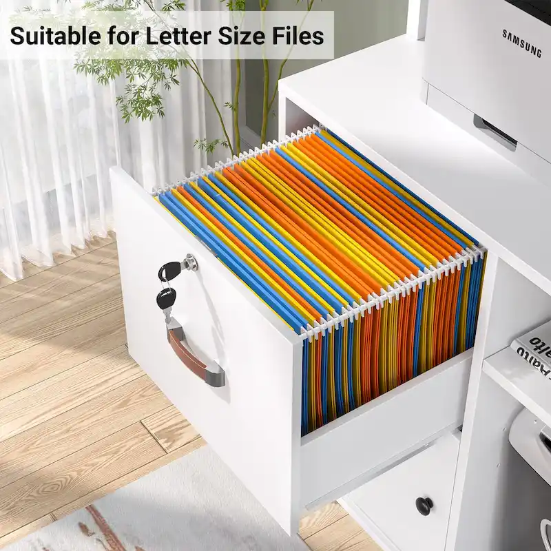 27.6  Wide Drawer File Cabinet, Wood Filing Cabinet With Charging Station and Locks