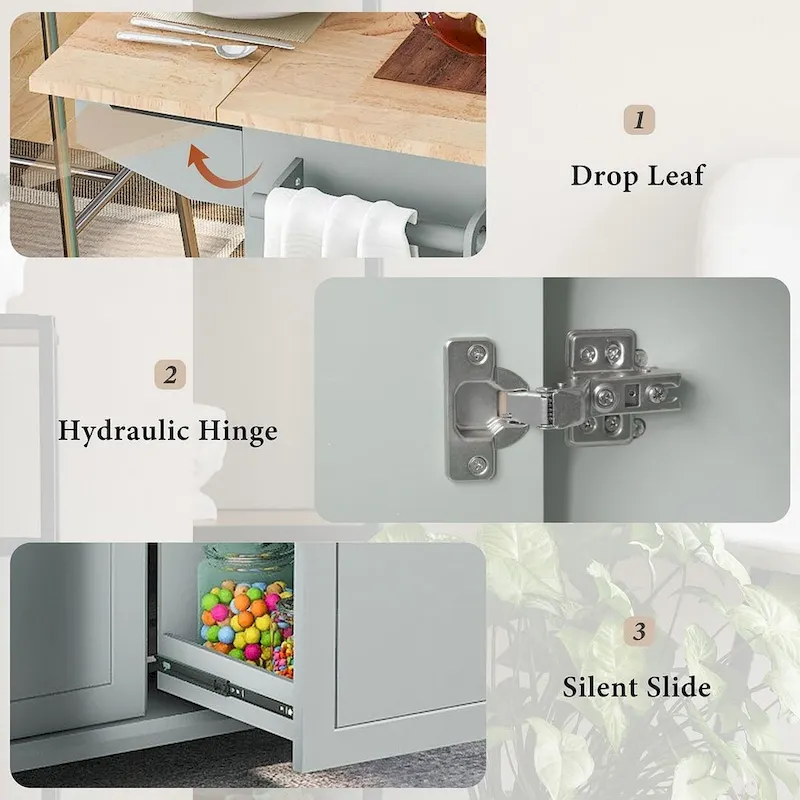 53.9 W Modern Versatile Kitchen Island with Drop Leaf and 3 Drawer Cabinets