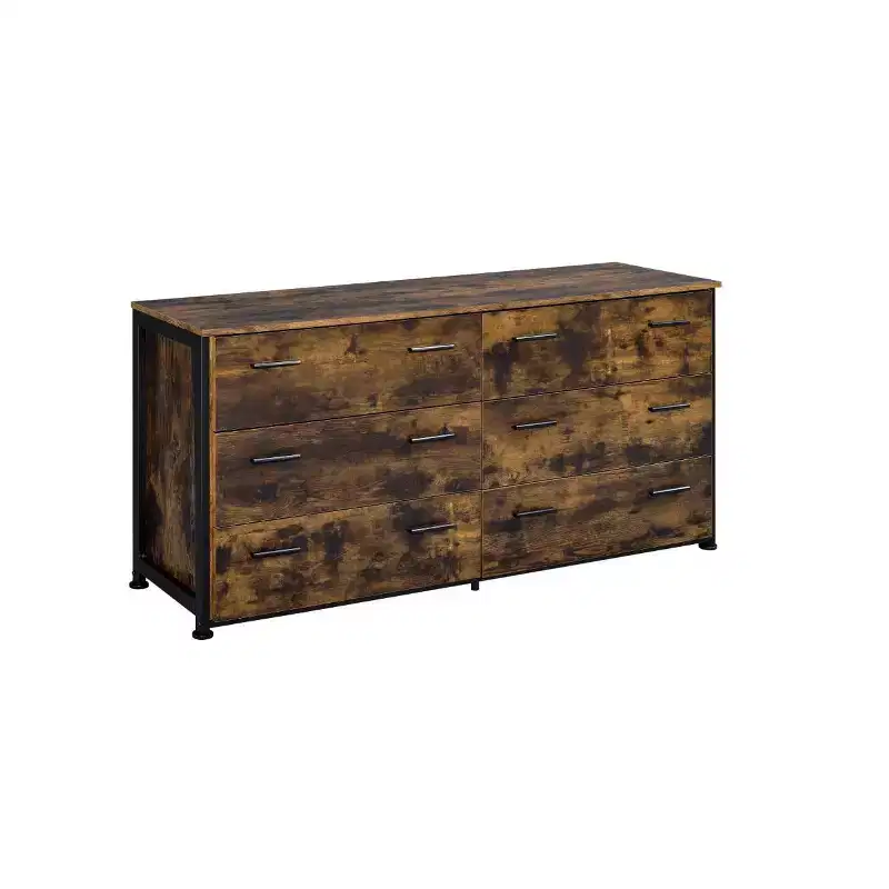 HomeRoots 59 Brown and Black Six Drawer Double Dresser