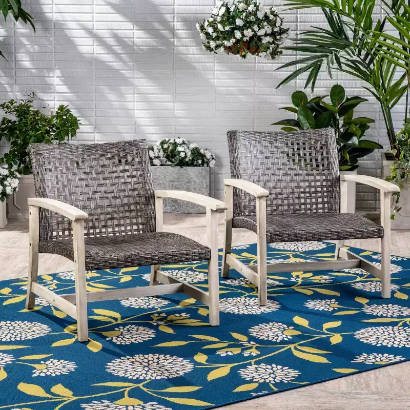 Okak Elegent Outdoor Club Chair Set of 2, Wicker Woven Patio Chair with Fixed Arms, Fire Pit Chairs for Garden, Patio, Garden