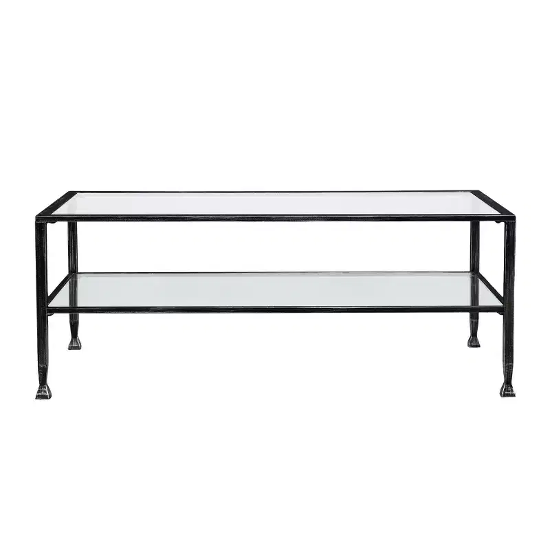 Jaymes Metal/Glass Rectangular Open Shelf Cocktail Table - Black - SEI