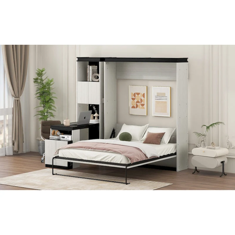 Black White Full Size Upholstered Bed with Piglet Headboard and Slide