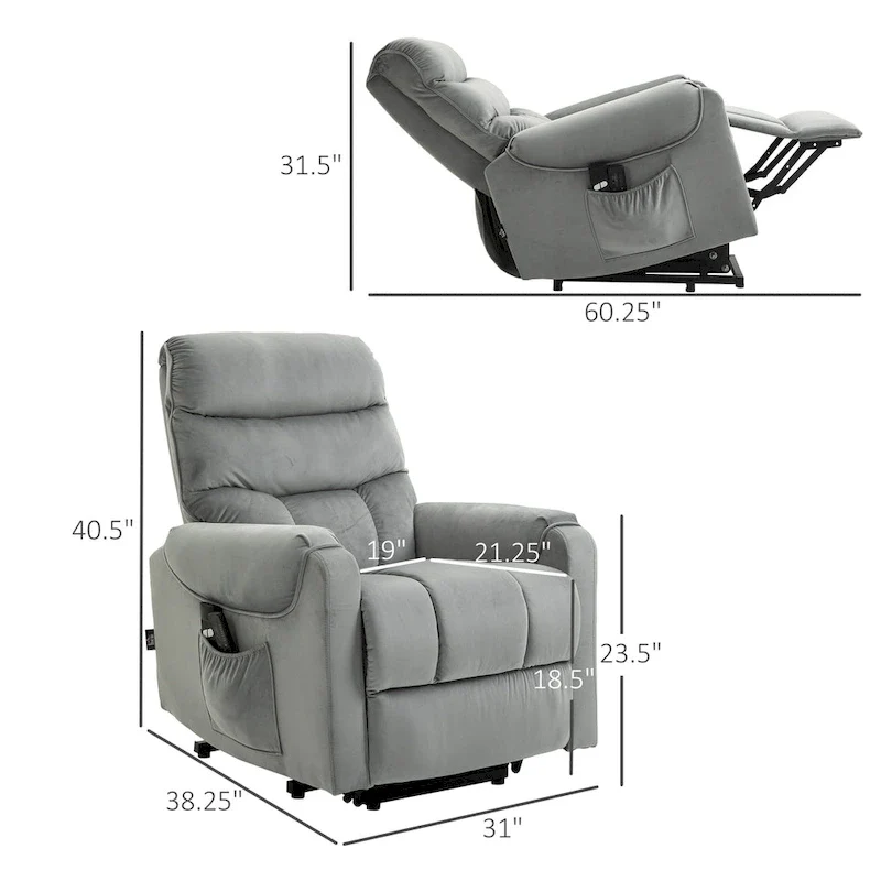 HOMCOM Electric Power Lift Recliner, Upholstered Vibration Massage Chair with Remote Control