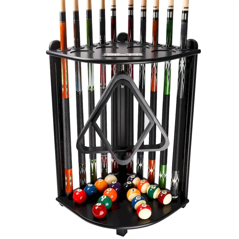 GSE 10-Pool Cue Wooden Corner-Style Billiard Pool Cue Rack. Floor Stand Pool Cue Stick Holder