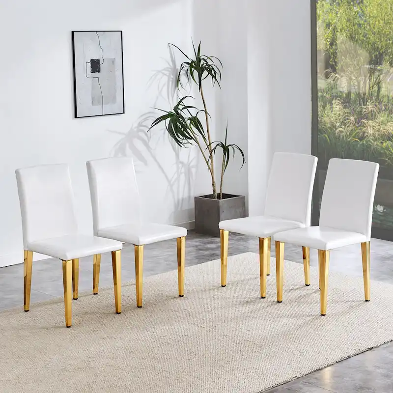 Dining Chairs Set of 4,Modern Kitchen & Dining Room Chairs,Faux Leather Cushion Seat Metal Legs