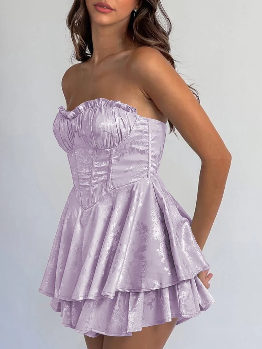 Lavender - A Line Sweetheart Corset Ruffles Short Homecoming Dresses
