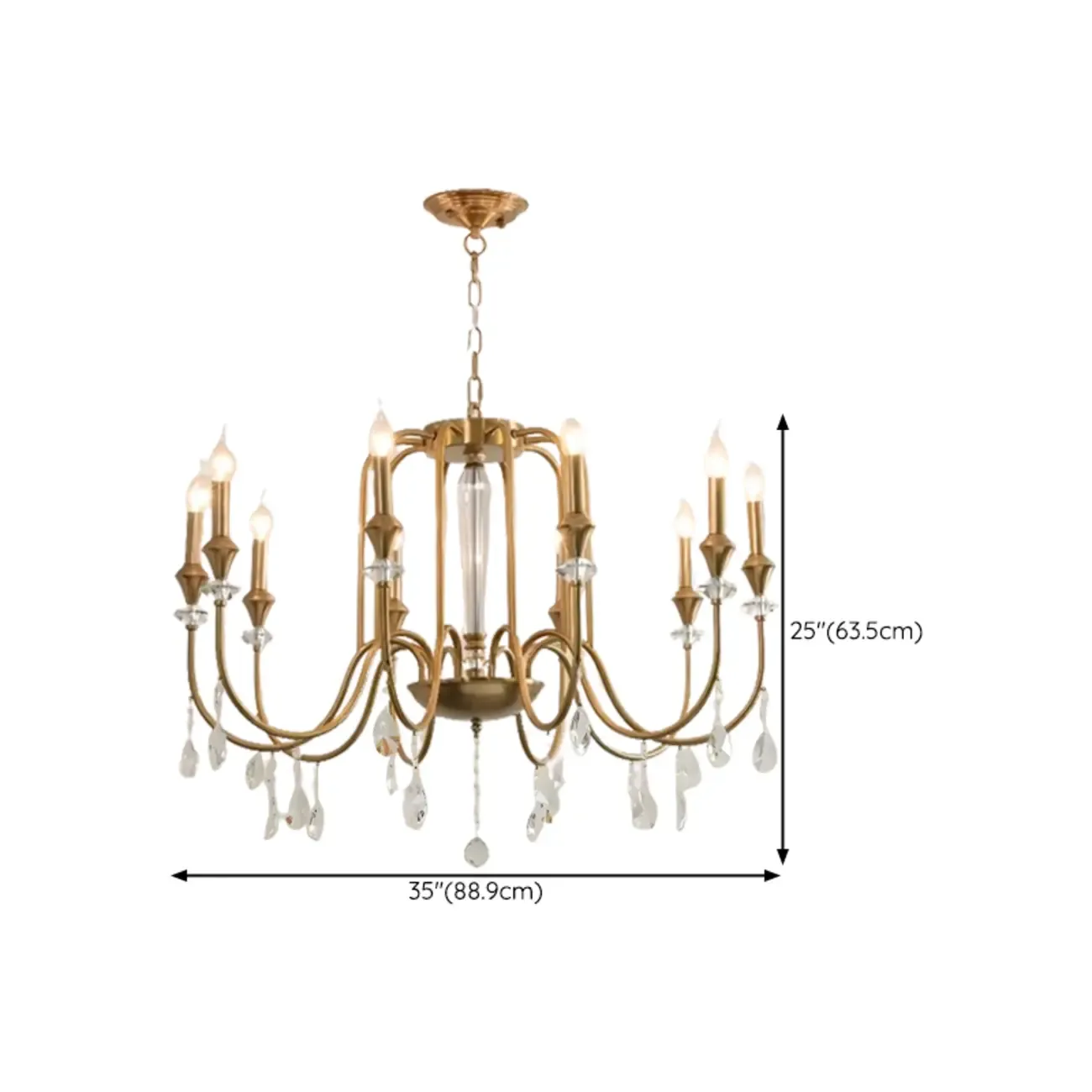 Metallic Alloy Hanging Gold Adjustable Crystal Chandelier