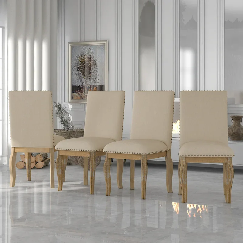 Wooden Upholstered Dining Chairs with Nailhead