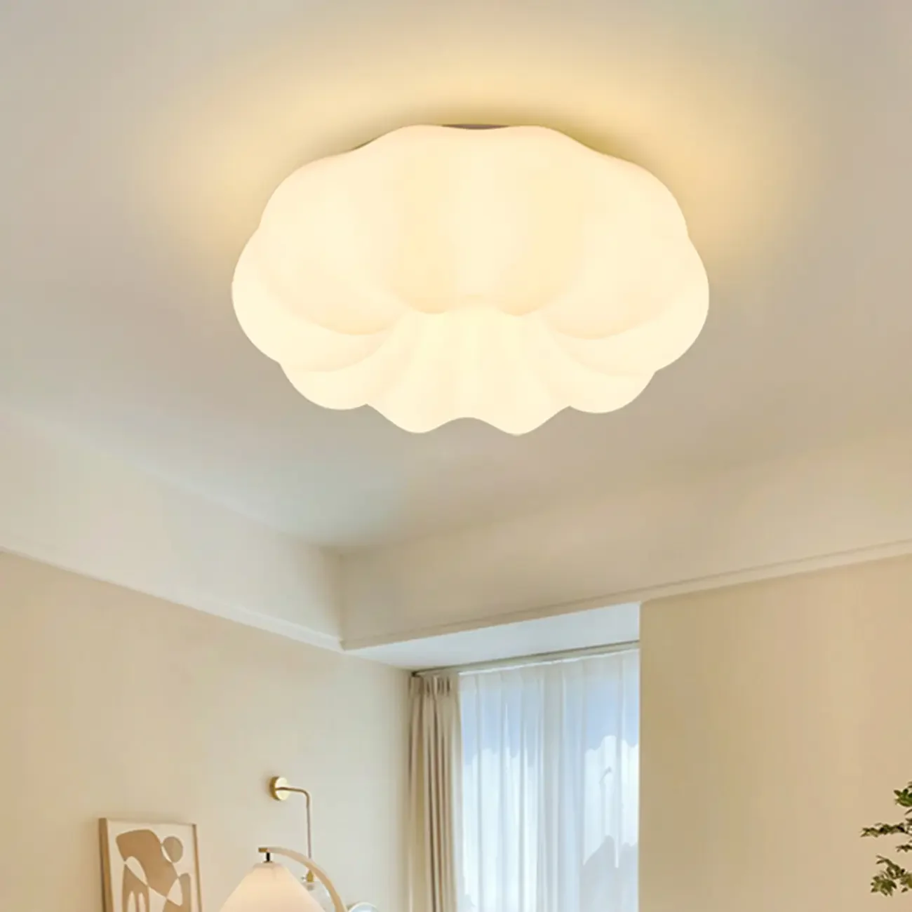 Modern White Geometric LED Dimmable Flush Mount Ceiling Light