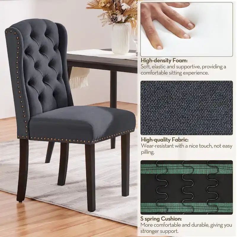 Yaheetech 2pcs Upholstered Dining Chair Button Tufted Dining Room Chair with Nailhead Trims - N/A