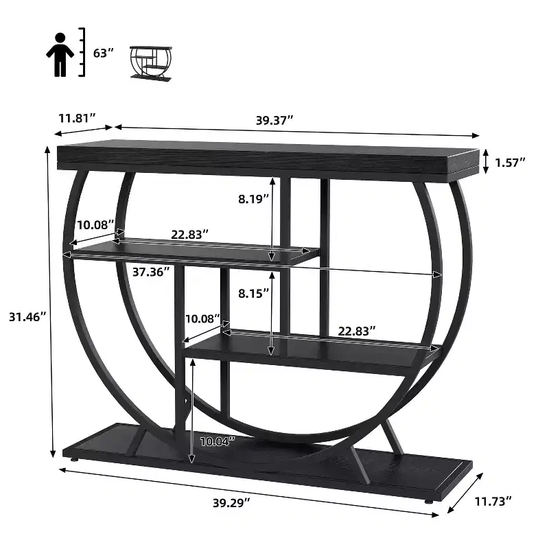 Acekool Slim Farmhouse Console Table, Faux Marble 4-Tier Entryway Table with Open Storage for Hallway or Living Room