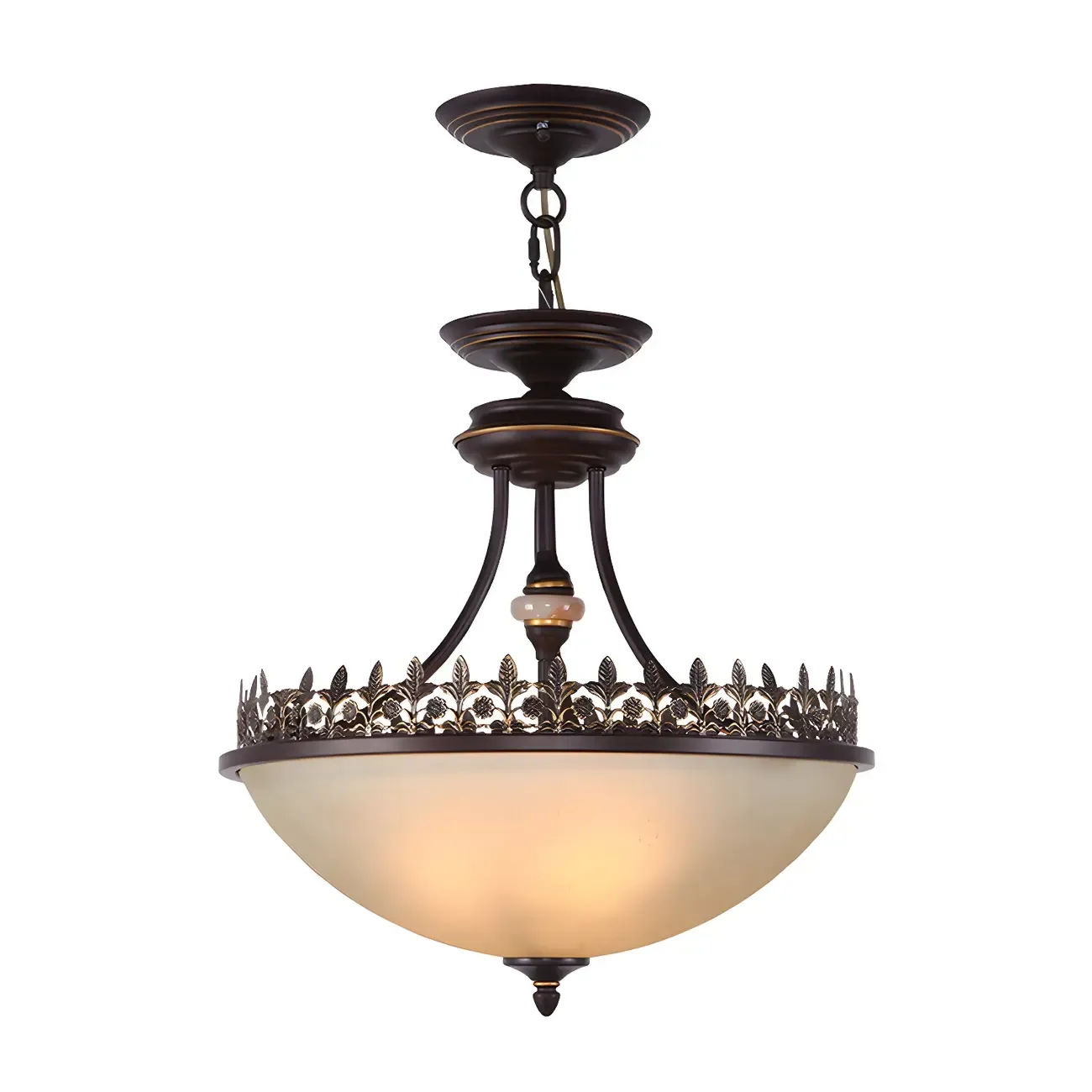 Traditional Black Round Frosted Glass Chandelier