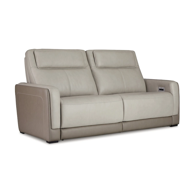 Signature Design by Ashley Battleville Silver 2 Seat Power Reclining Sofa with Adjustable Headrest - 85W x 40D x 43H