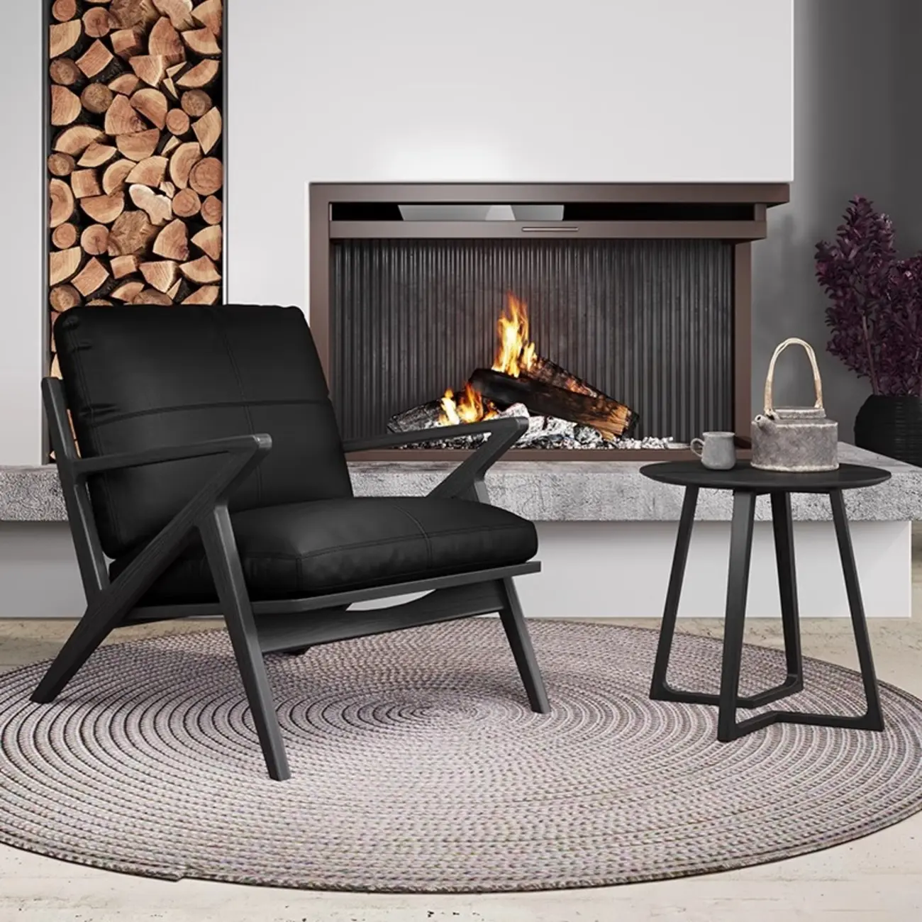 Brown Genuine Leather High Back Armrest Accent Chair