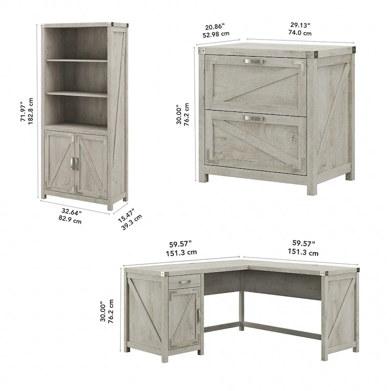 Knoxville 60W L-Desk with File Cabinet and Bookcase by Bush Furniture