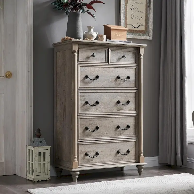 Farmhouse 6 Drawers Dresser Chests, Rustic Wood Chest of Drawers