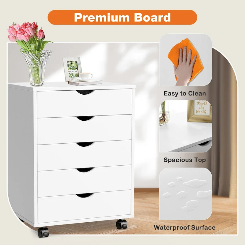 Wood Mobile 5-Drawer File Cabinet