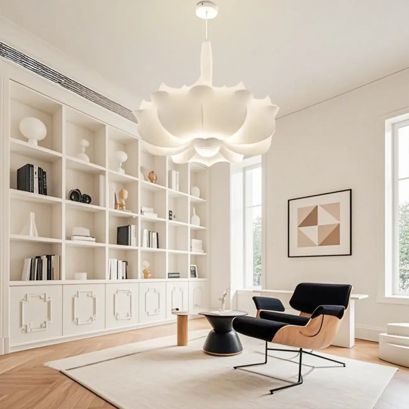 Modern White Fabric Chandelier for Living Room Decor