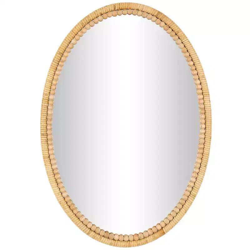 28"x20" Bamboo Wrapped Wall Mirror with Beaded Frame Brown - Olivia & May: Farmhouse Style, Wall Mount, No Assembly Required