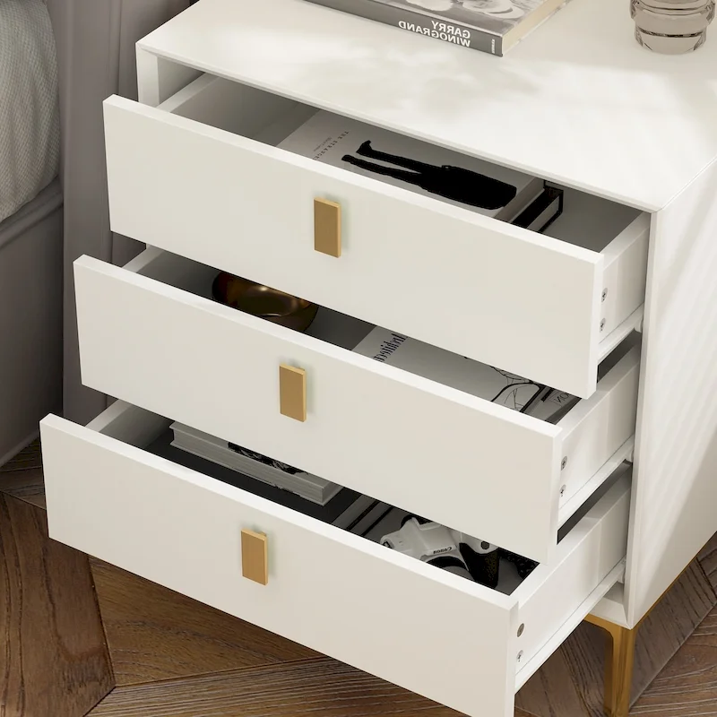 Natural Mid-Century Modern 3-Drawer Nightstand Bedside Table