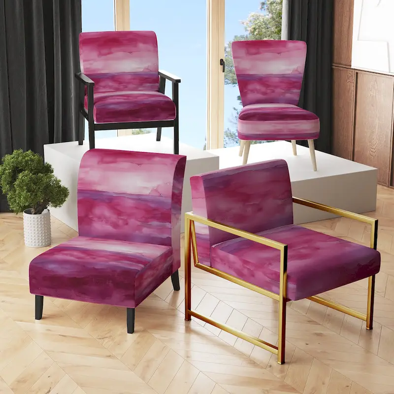 Designart Coast Blue Sea Waves Watercolour Upholstered Abstract Accent Chair - Modern Arm Chair For Bedroom