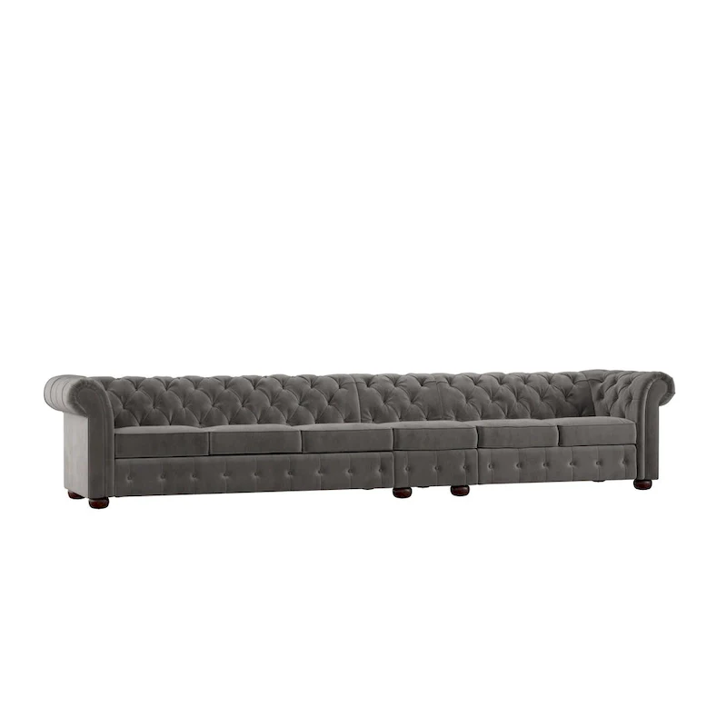 Grey Button-Tufted Chesterfield Sofa - 4/5/6 Seater