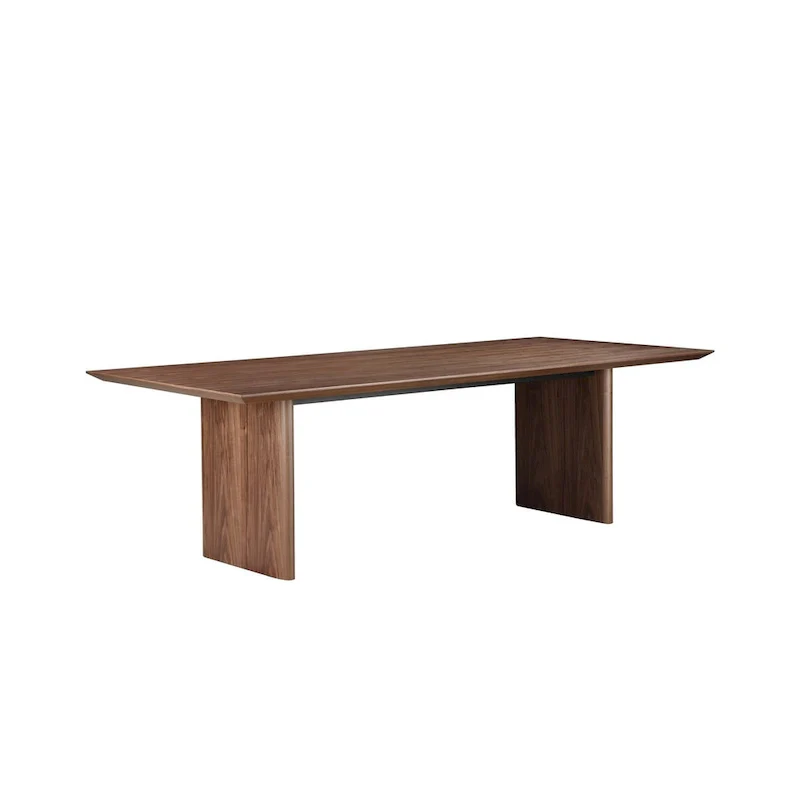Brown Walnut Wood Veneer Rectangular Dining Table with Wide Panel Legs – 8 to 10-Seater