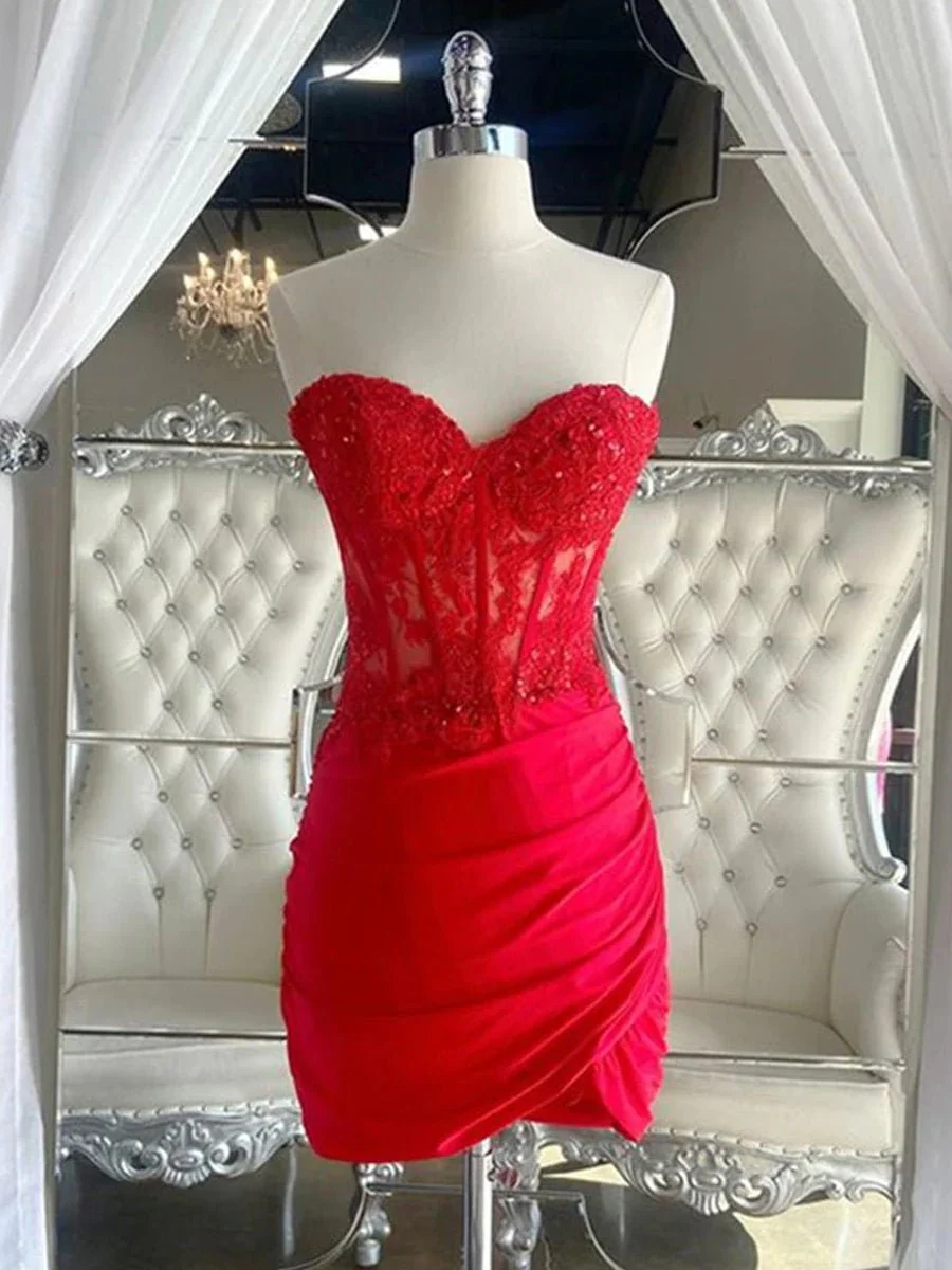 Sheath Sweetheart Fuchsia Tight Mini Party Dresses