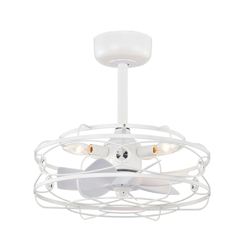 Maeve White Caged Lighted Ceiling Fan Fandelier 7-Blade Remote Control