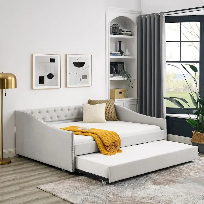 Upholstered Tufted Sofa Bed with Trundle