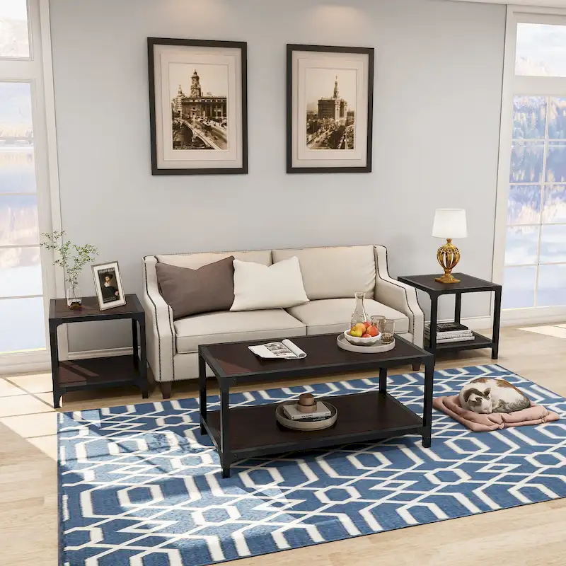 Davee 3 Pieces Wood and Metal Coffee Table Set with Shelf - 40  x20  x18   & 20  x20  x20   &20  x20  x20