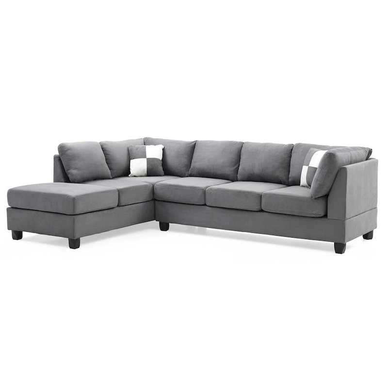 Malone 111 in. Suede 4-Seater Sectional Sofa with 2-Throw Pillow - 111 L x 78 W x 34 H